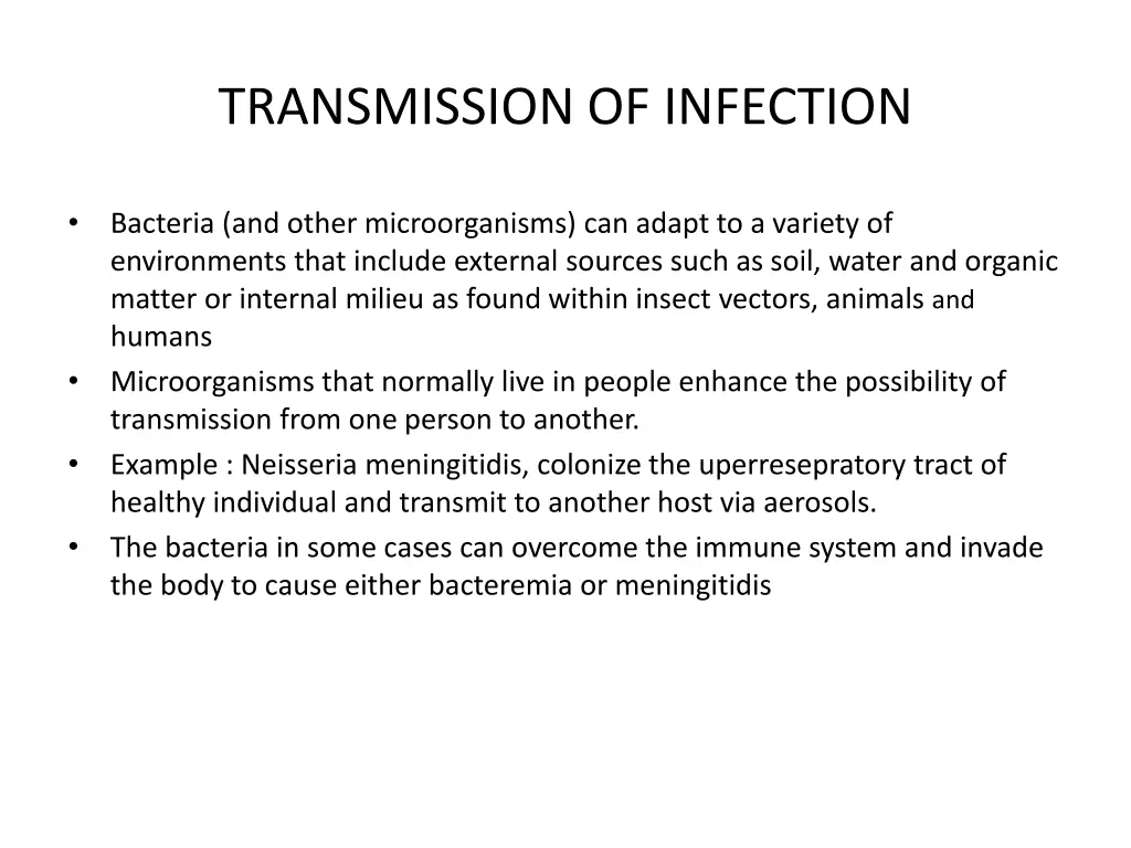 transmission of infection