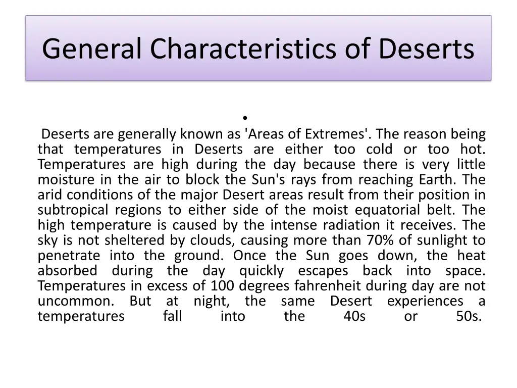 general characteristics of deserts