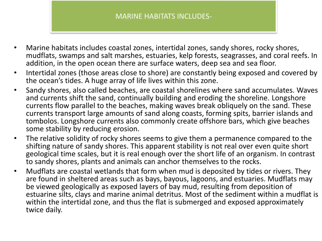 marine habitats includes