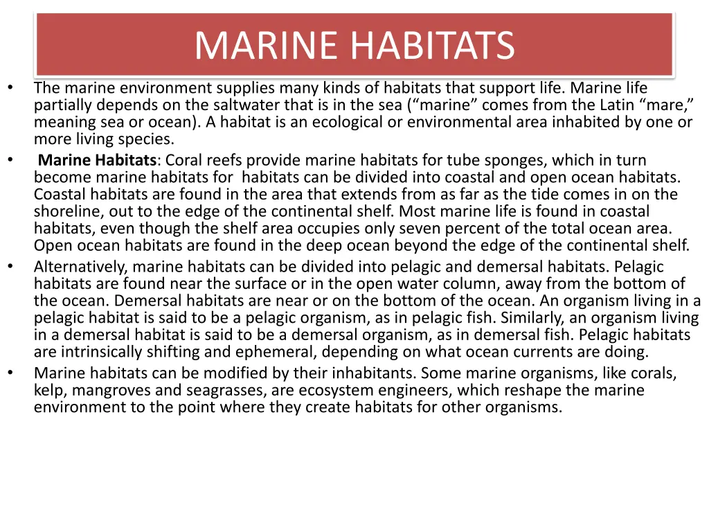 marine habitats
