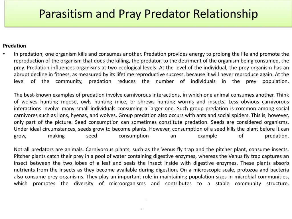 parasitism and pray predator relationship