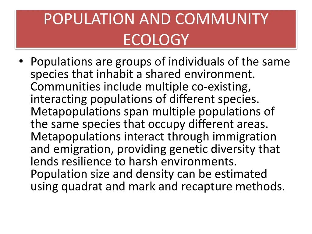 population and community ecology populations