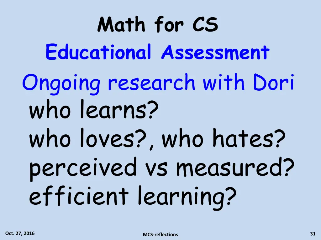 math for cs educational assessment ongoing