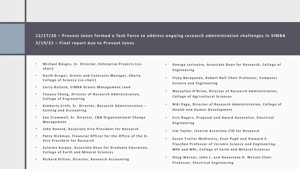 12 17 20 provost jones formed a task force