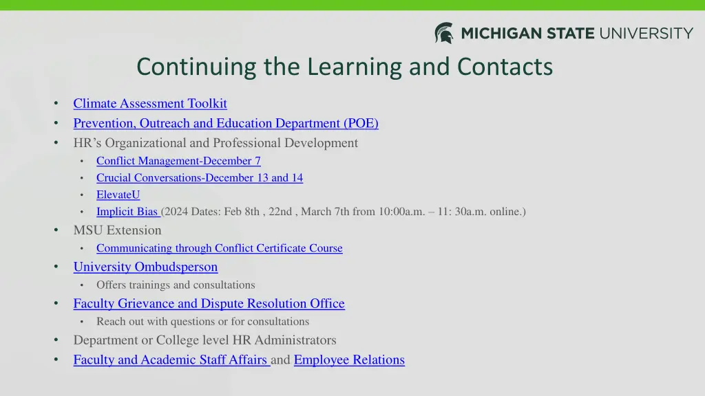 continuing the learning and contacts