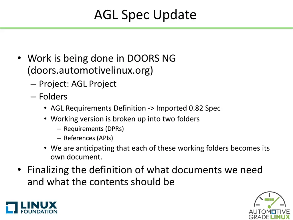 agl spec update 2