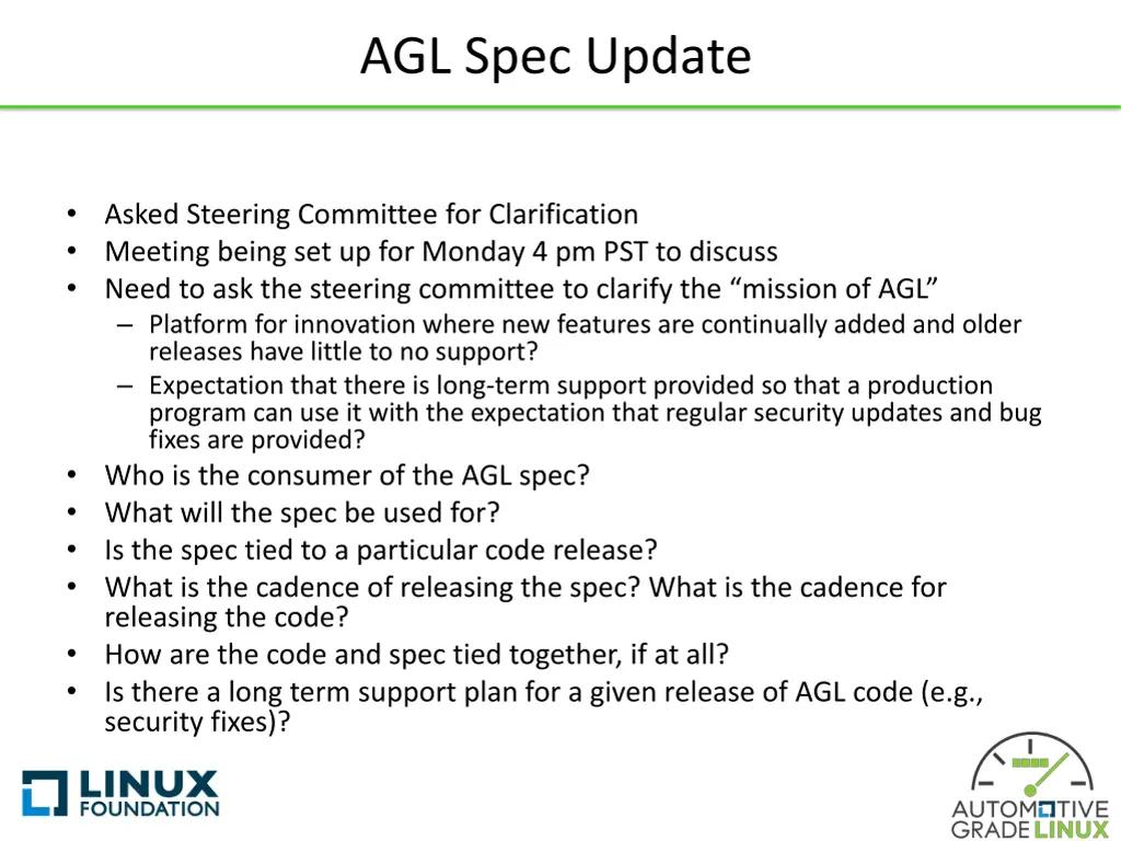 agl spec update