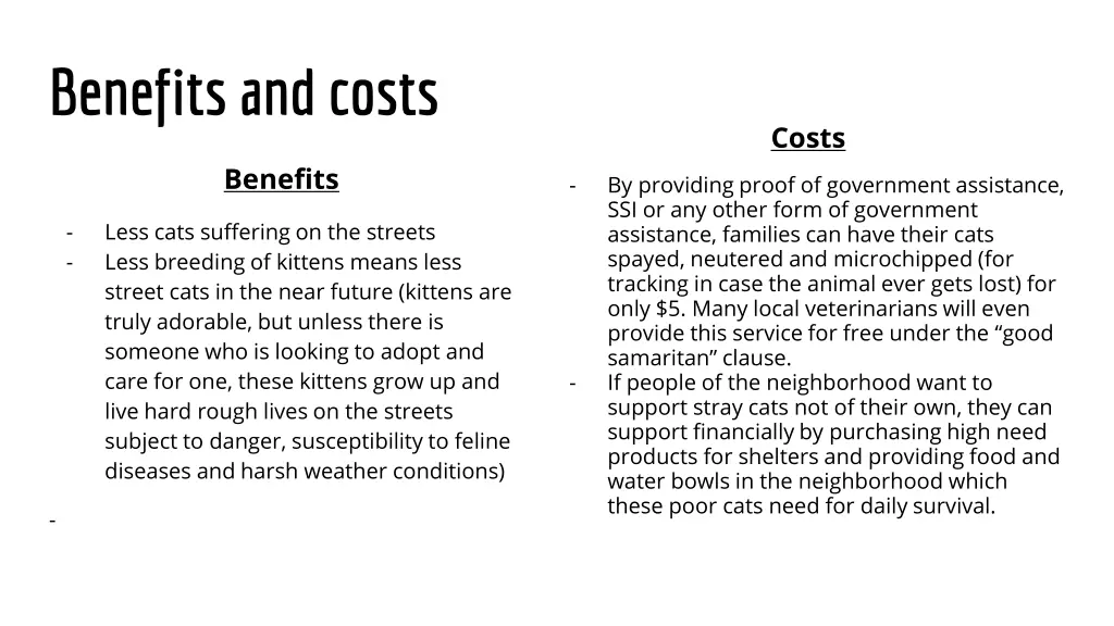 benefits and costs