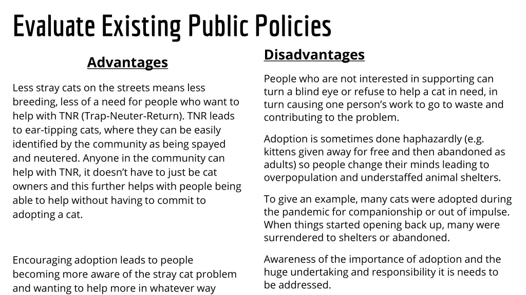 evaluate existing public policies