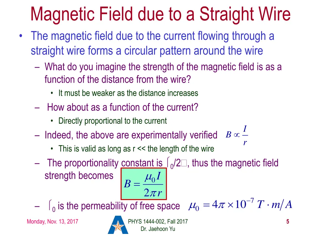 magnetic field due to a straight wire