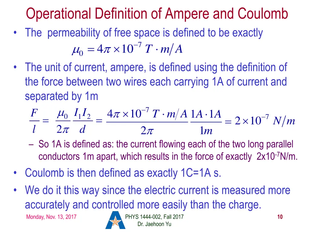 operational definition of ampere and coulomb