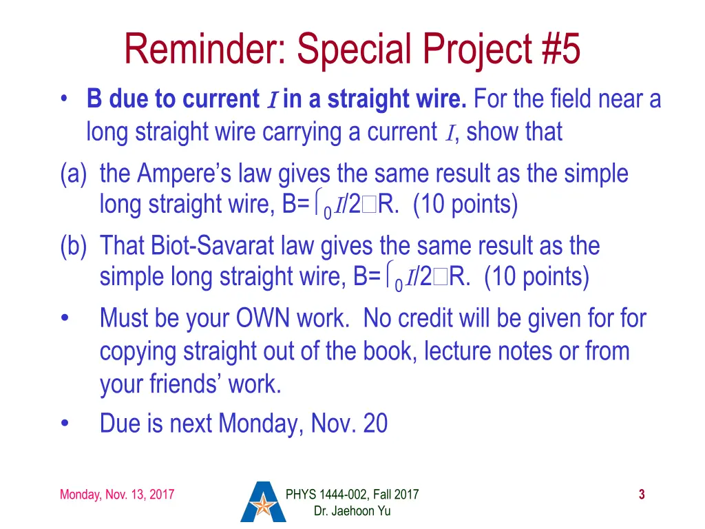 reminder special project 5