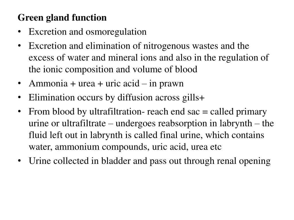 green gland function excretion and osmoregulation