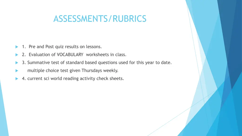 assessments rubrics