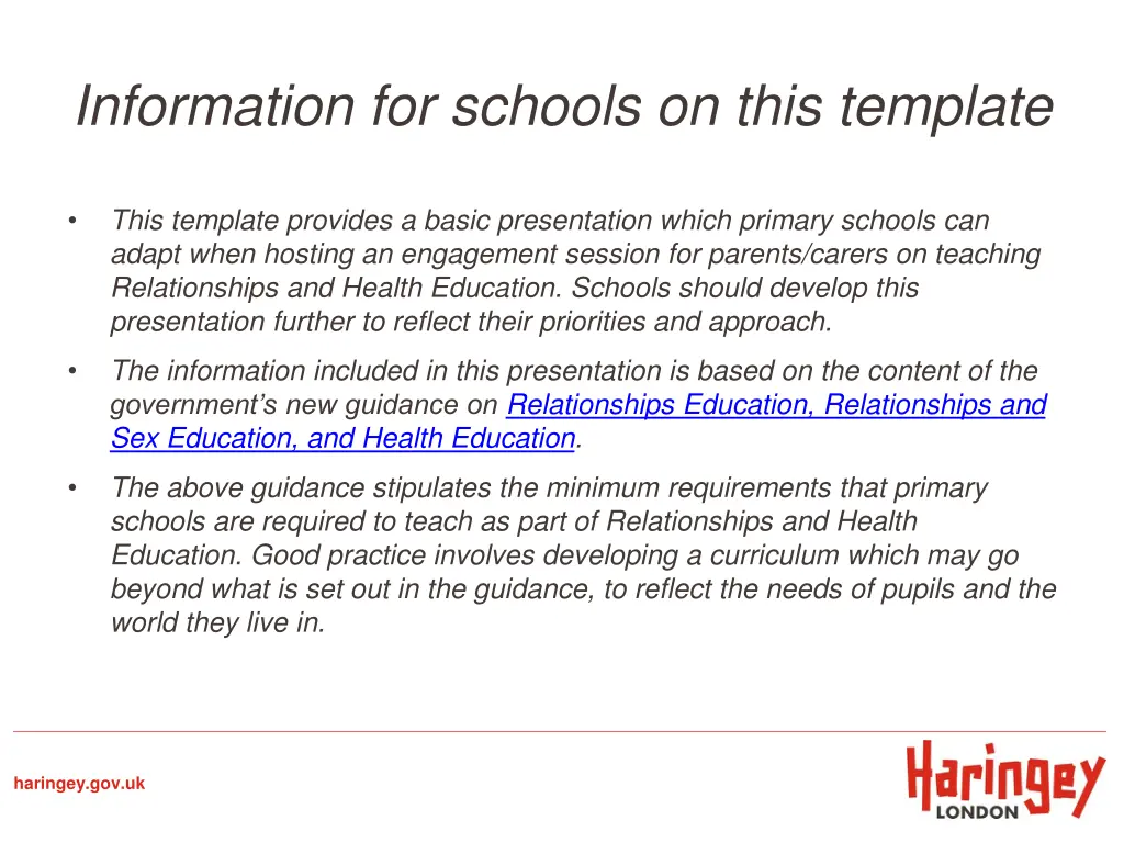 information for schools on this template