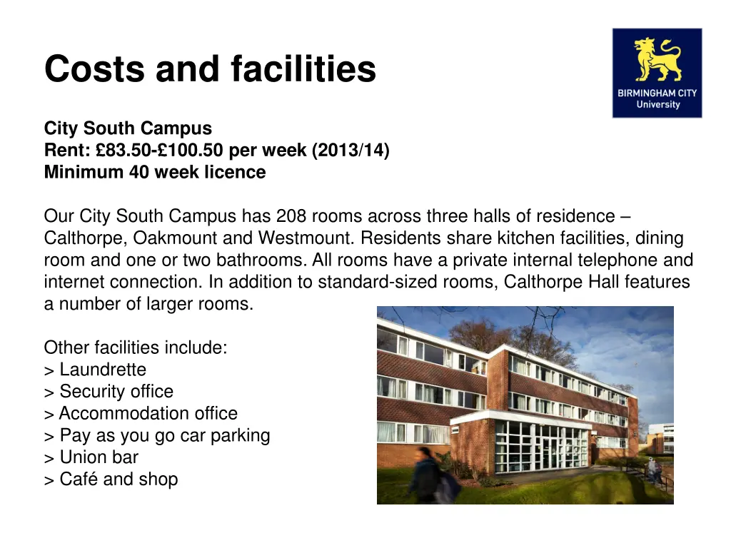 costs and facilities