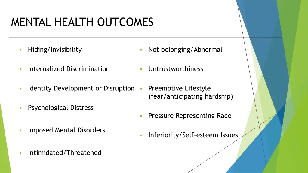 mental health outcomes