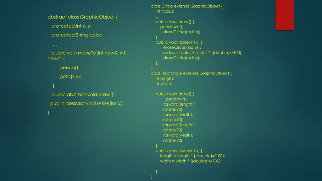 class circle extends graphicobject int radius