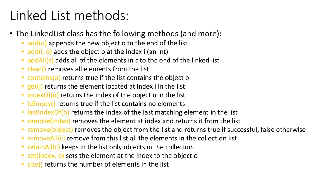 linked list methods