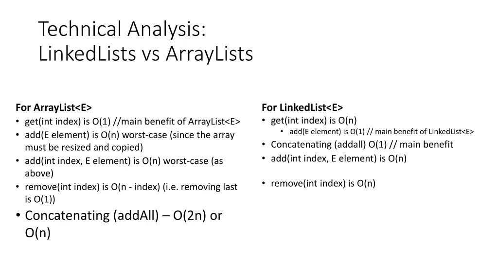 technical analysis linkedlists vs arraylists