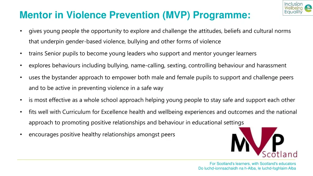 mentor in violence prevention mvp programme