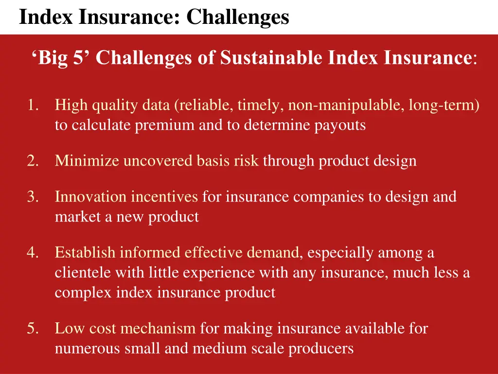 index insurance challenges