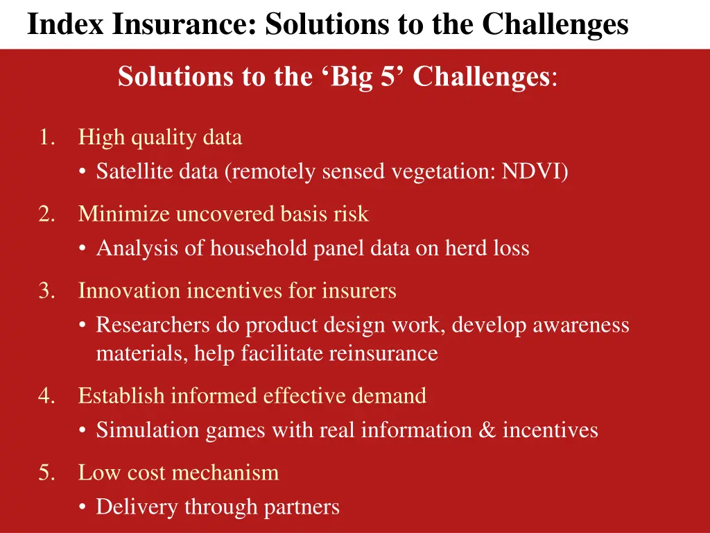 index insurance solutions to the challenges