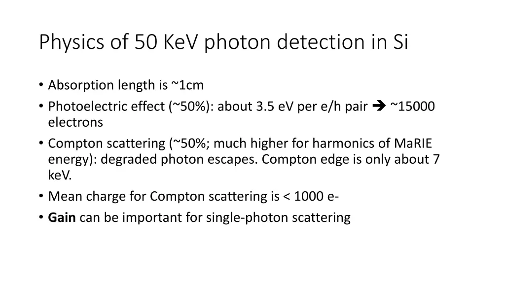 physics of 50 kev photon detection in si