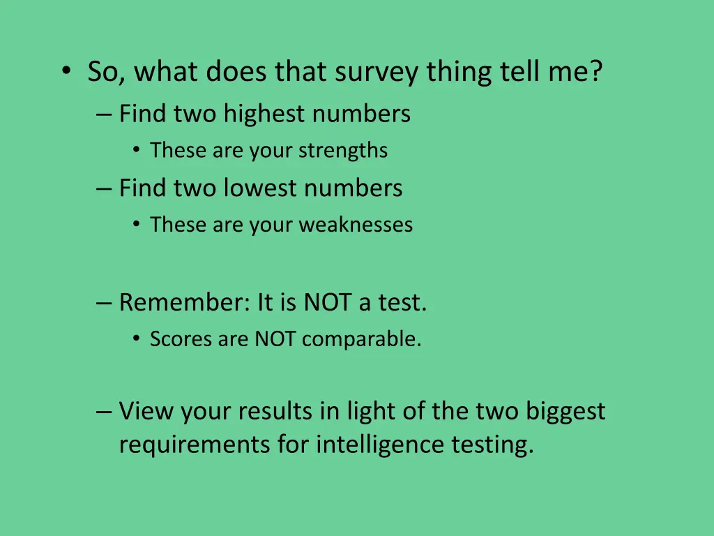 so what does that survey thing tell me find
