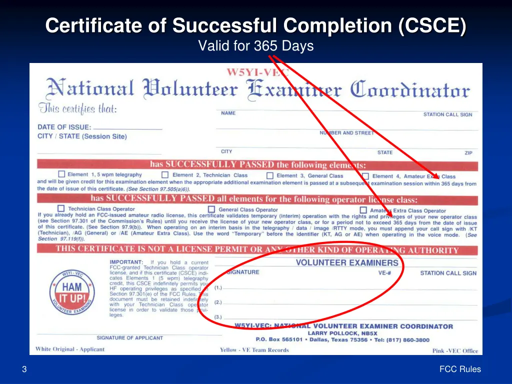 certificate of successful completion csce valid