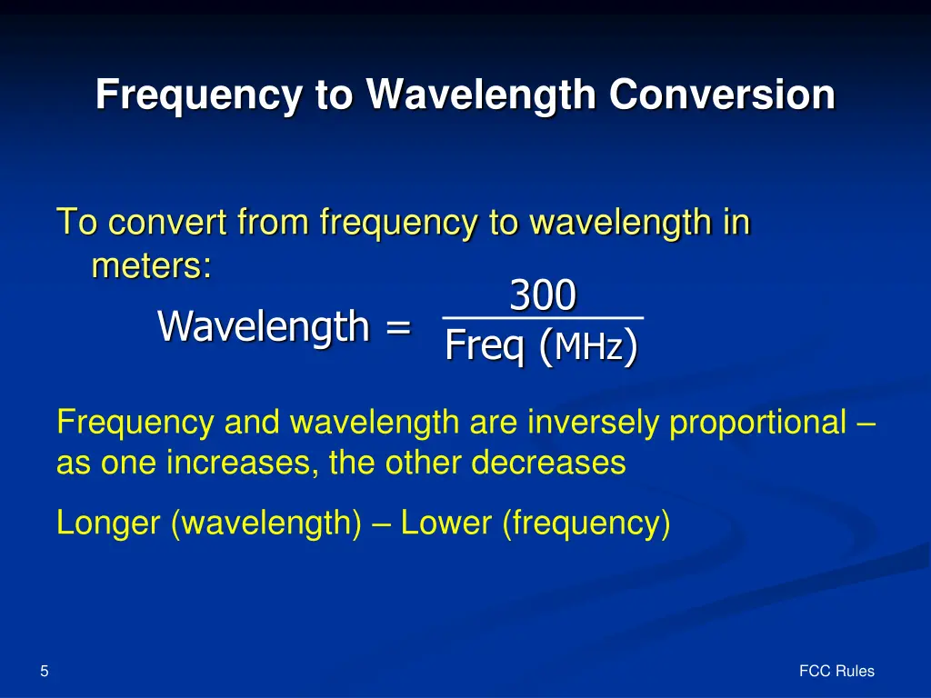 frequency to wavelength conversion