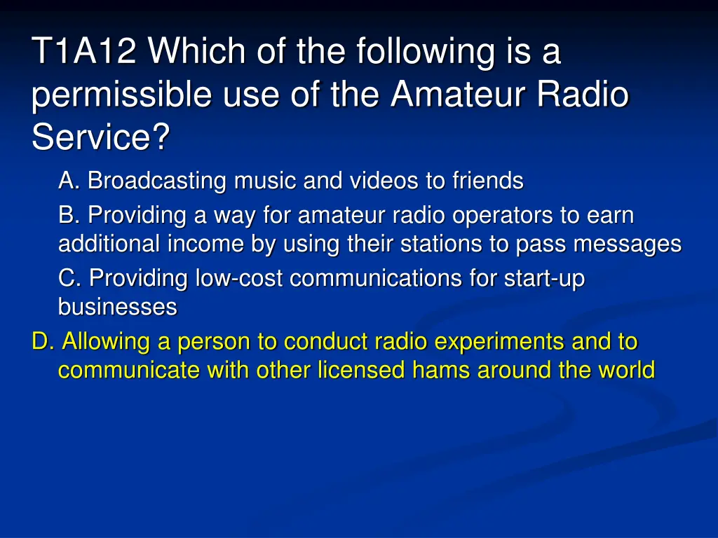 t1a12 which of the following is a permissible 1