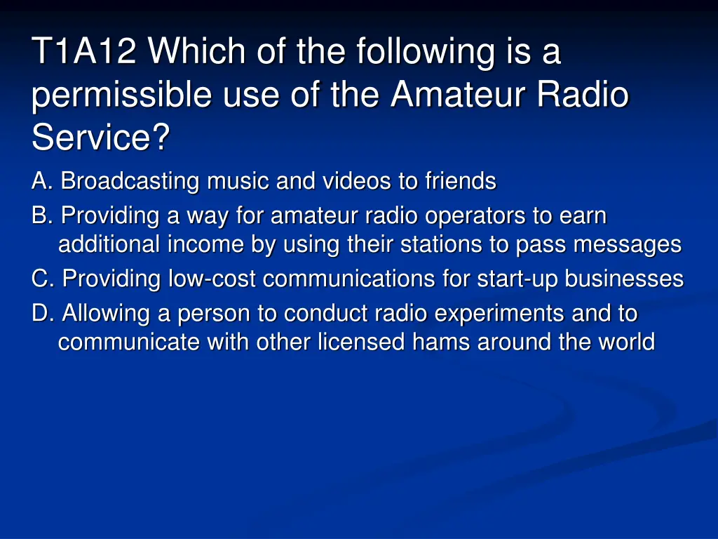 t1a12 which of the following is a permissible