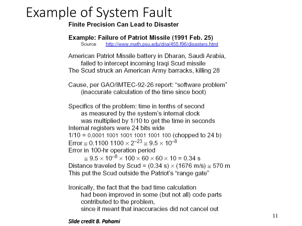 example of system fault
