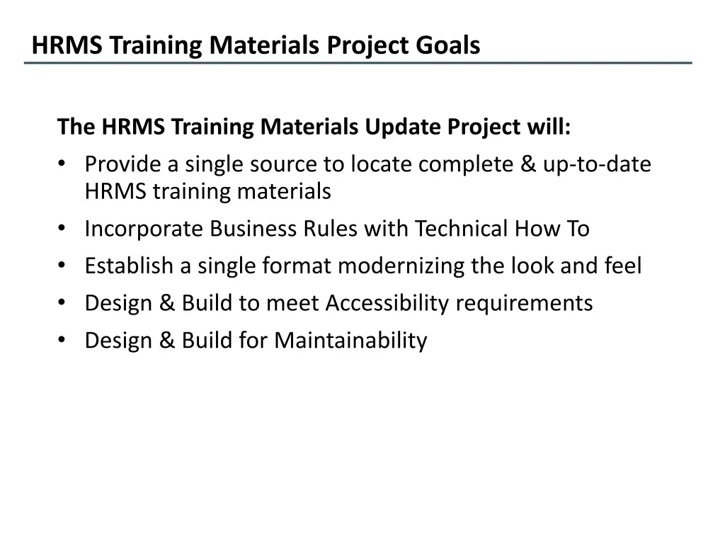 hrms training materials project goals