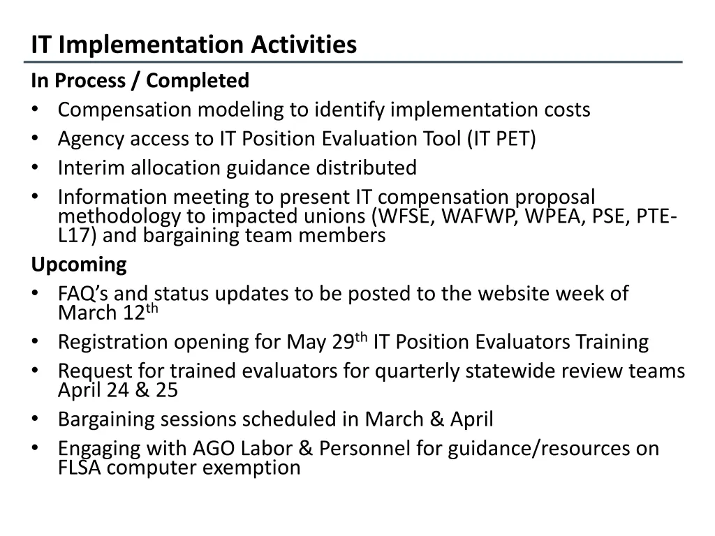 it implementation activities in process completed