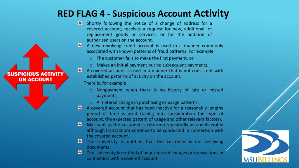 red flag 4 suspicious account activity