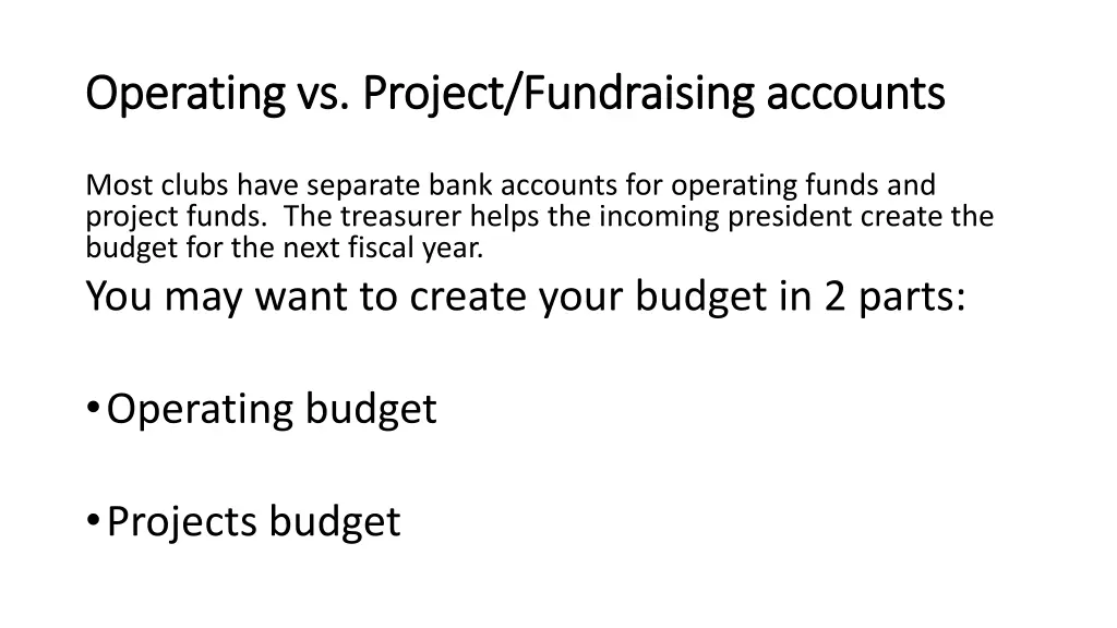 operating vs project fundraising accounts