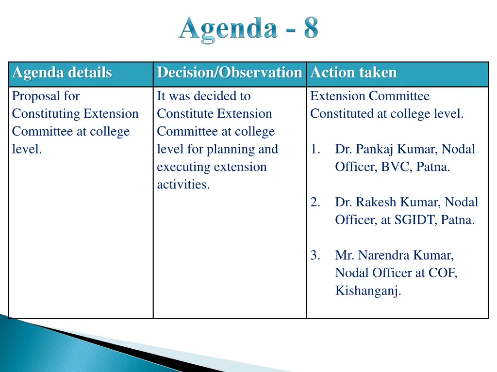 agenda details proposal for constituting