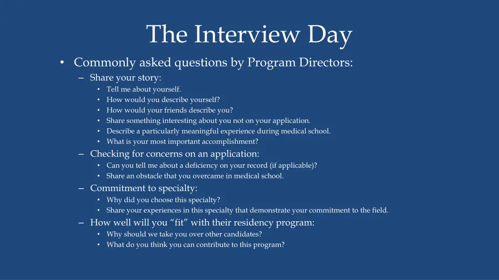the interview day commonly asked questions