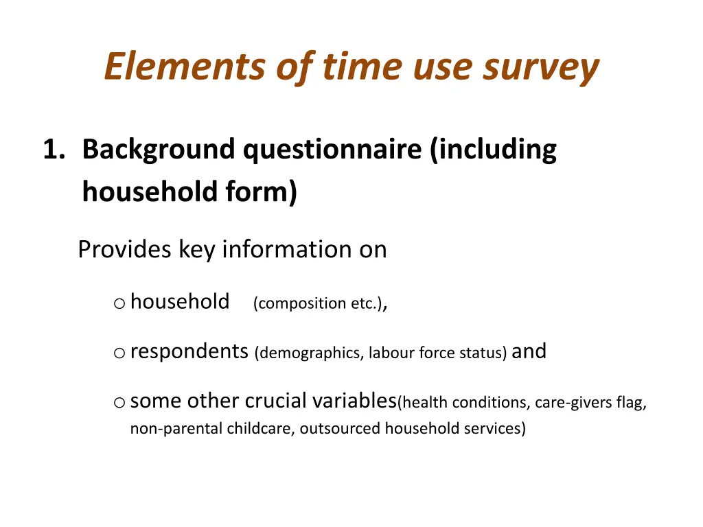 elements of time use survey 1