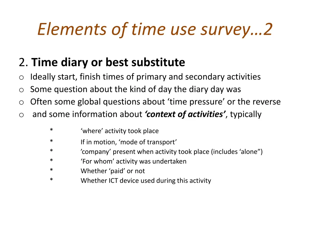 elements of time use survey 2