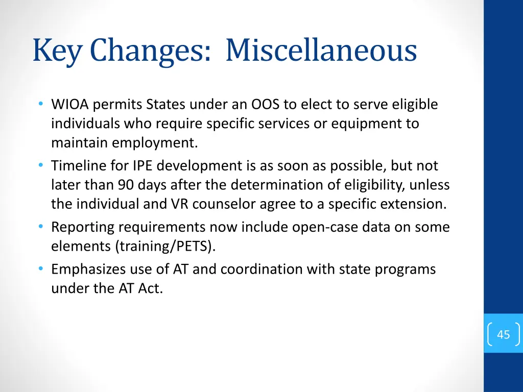 key changes miscellaneous