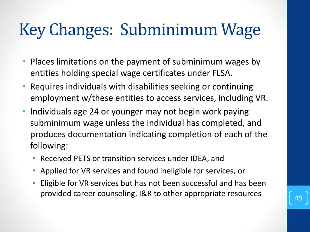key changes subminimum wage