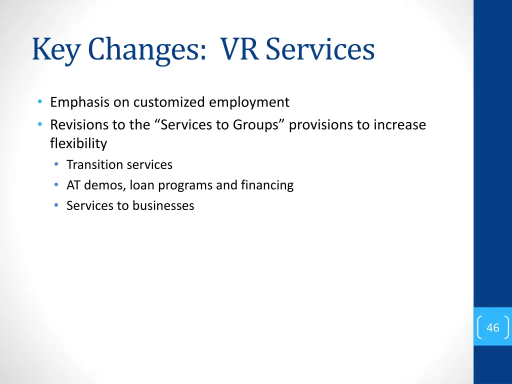 key changes vr services