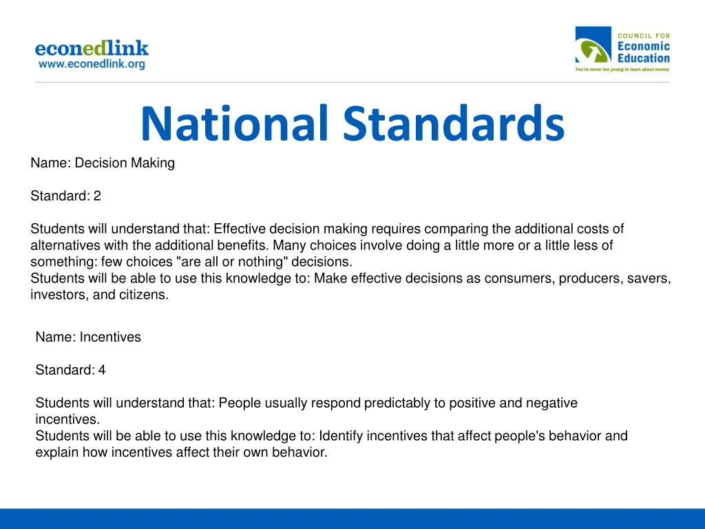 national standards name decision making