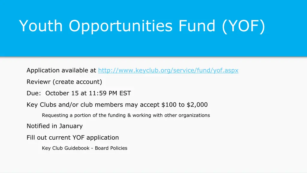 youth opportunities fund yof