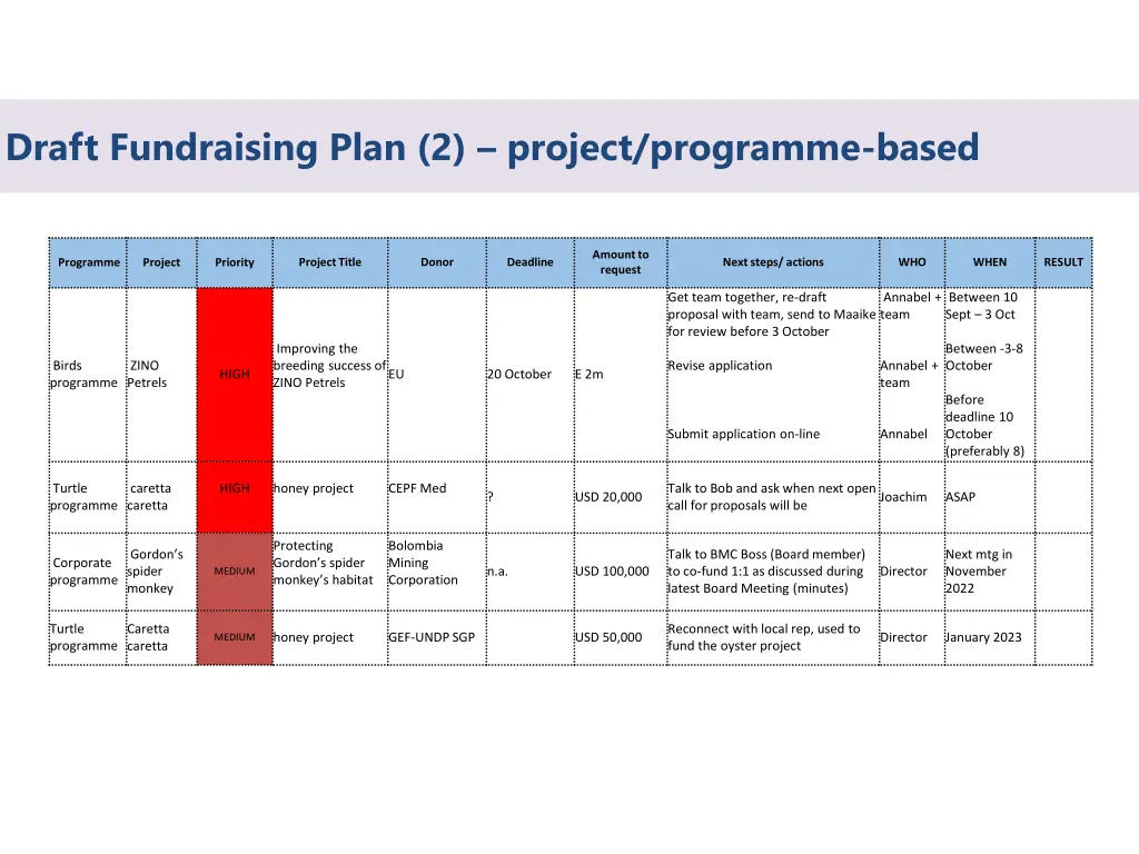 draft fundraising plan 2 project programme based