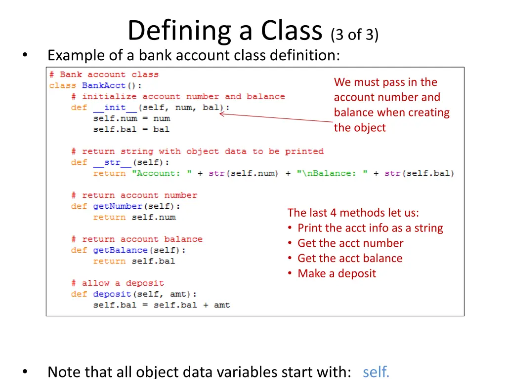 defining a class 3 of 3 example of a bank account