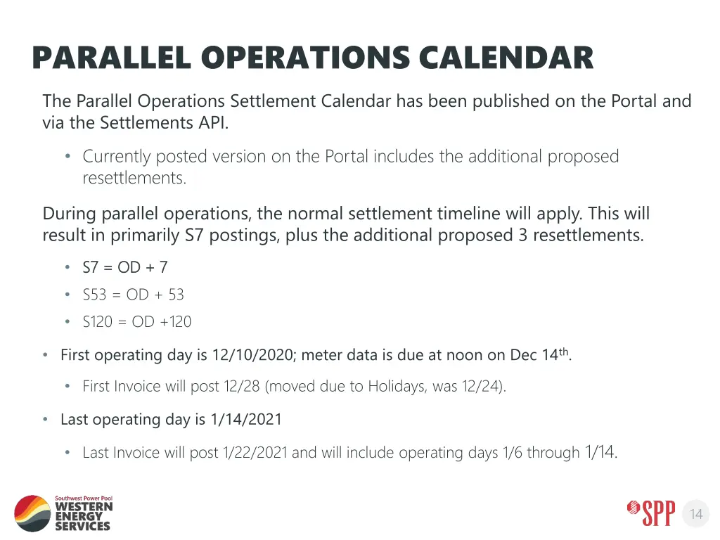 parallel operations calendar 1